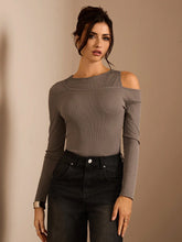 Glamine Women's Solid Color Open Shoulder Long Sleeve Bodysuit, Casual & Fashionable For Everyday Wear